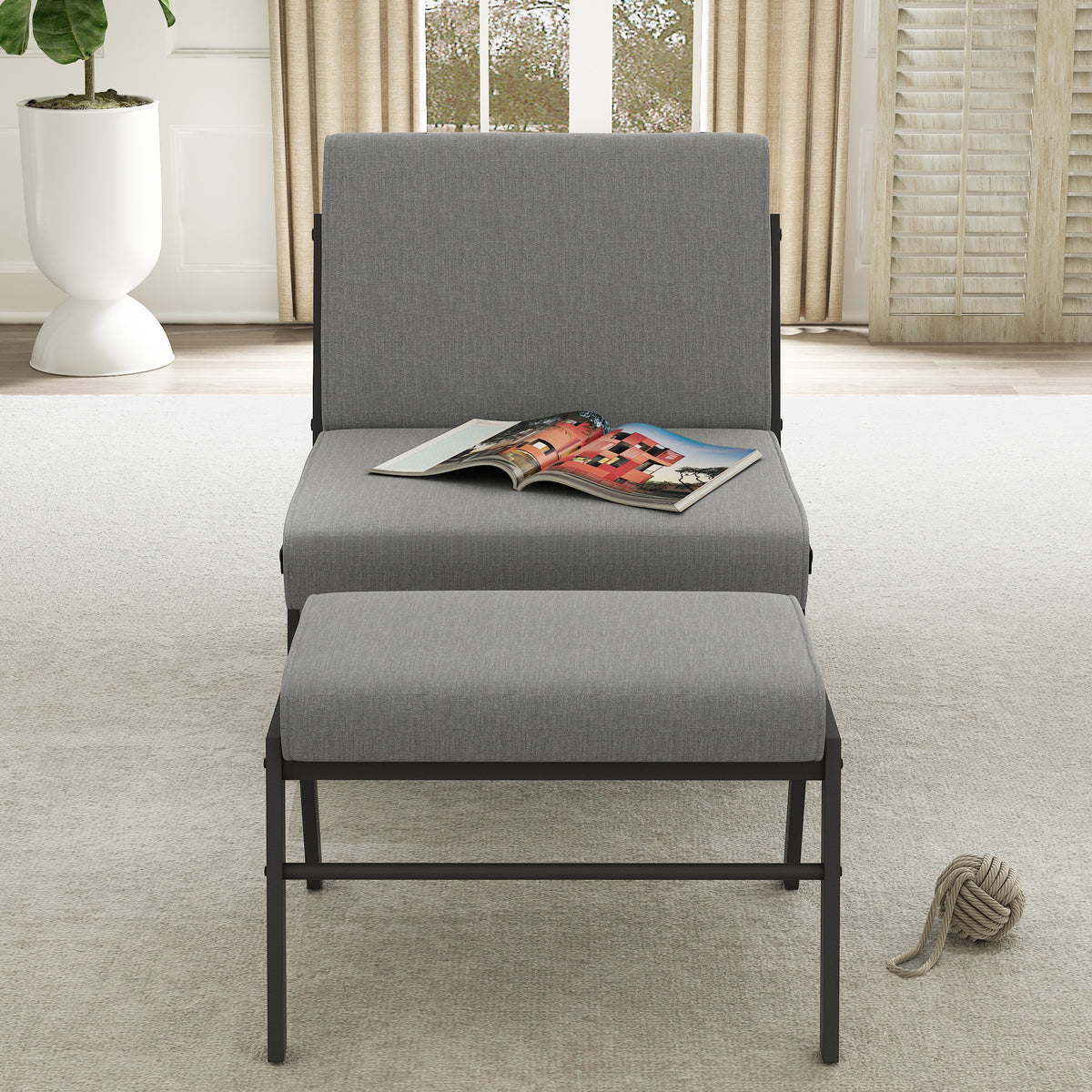 Modern Upholstered Accent Chair with Ottoman Linen Chair E3231