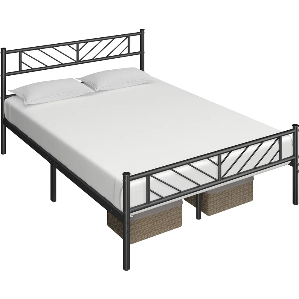 Black Full Size Metal Platform Bed Frame with Headboard and Footboard J498