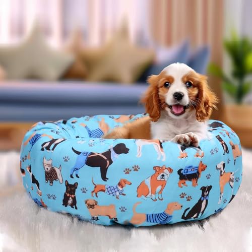 Elastic Edged Washable Round Dog Bed Cover with Christmas Pattern Q856994