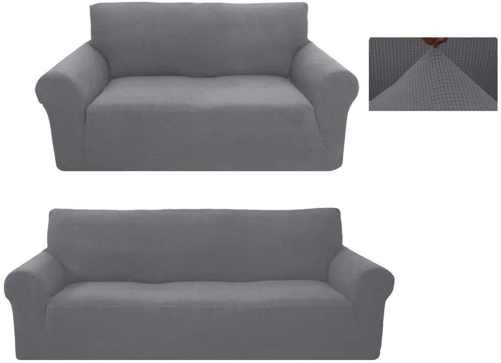 Light Gray 2-Piece Polyester Spandex SlipCover Set for Sofa Loveseat Couch W247