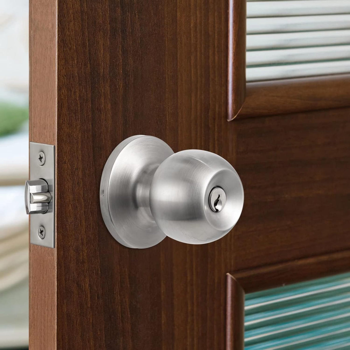 3 Pack Satin Nickel Front Door Lock Set with Single Cylinder Deadbolt and Keyed Entry Door Knob N757
