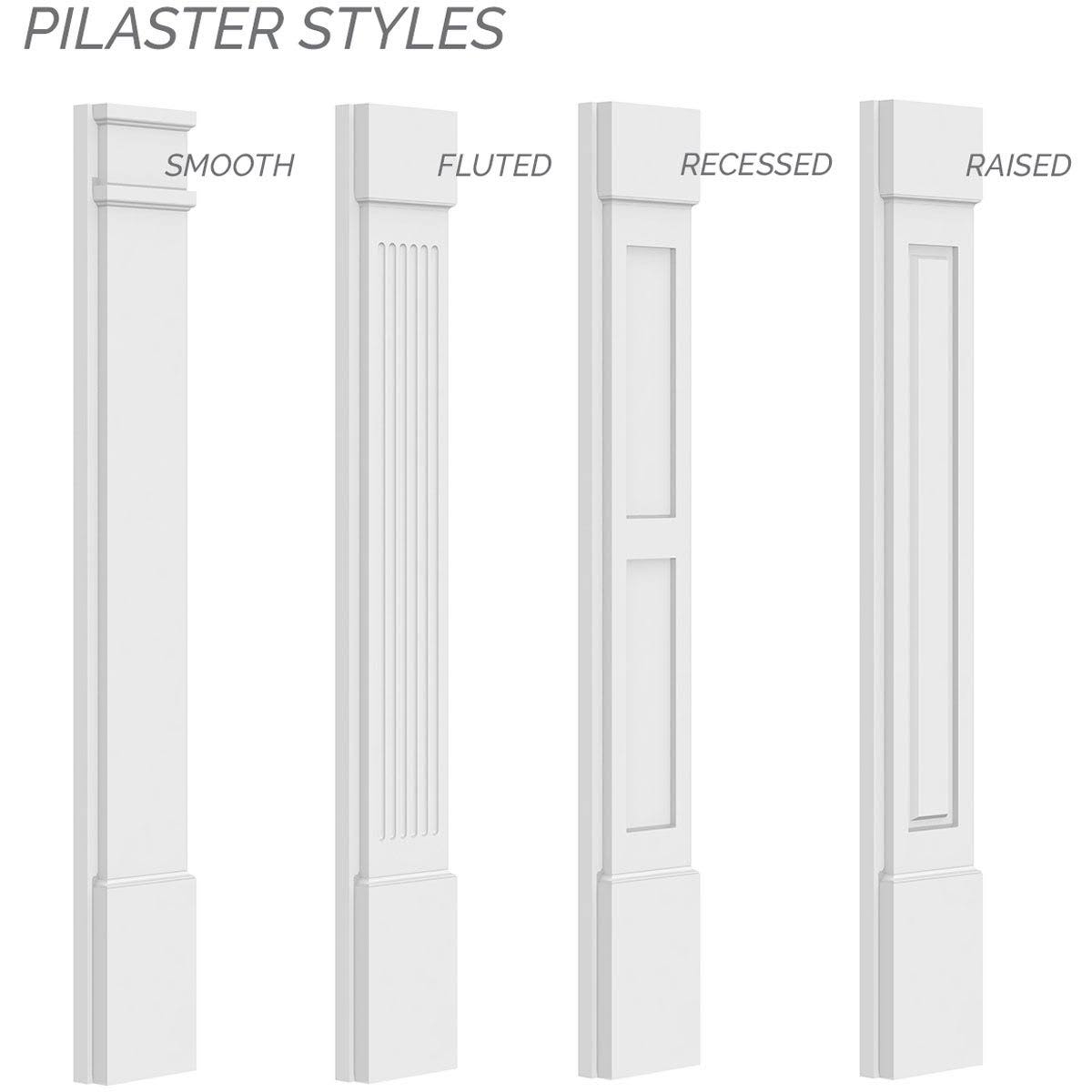Two Equal Flat Panel PVC Pilaster with Capital and Base (Pair) U9089