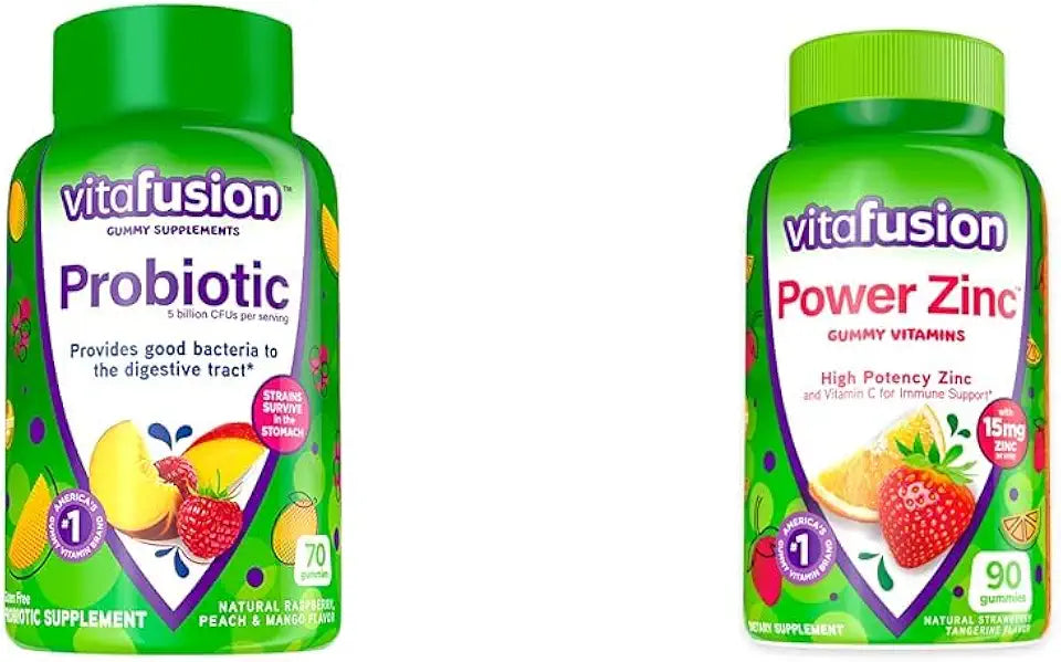 Probiotic Gummy Supplements, 70 Count Power Zinc Gummy Vitamins, 90 Count W625