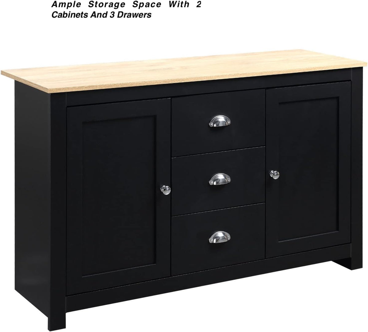 Black Kitchen Sideboard Buffet Storage Cabinet with 2 Side Cabinets 3 Drawers C970