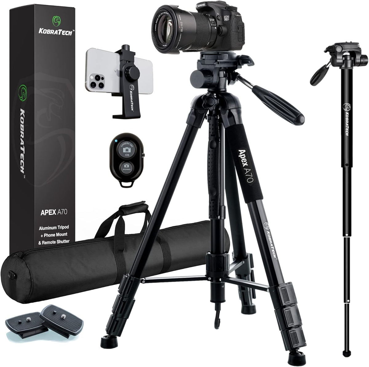 70 Tripod with Bluetooth Remote Shutter, Monopod Pack of 2 I2682