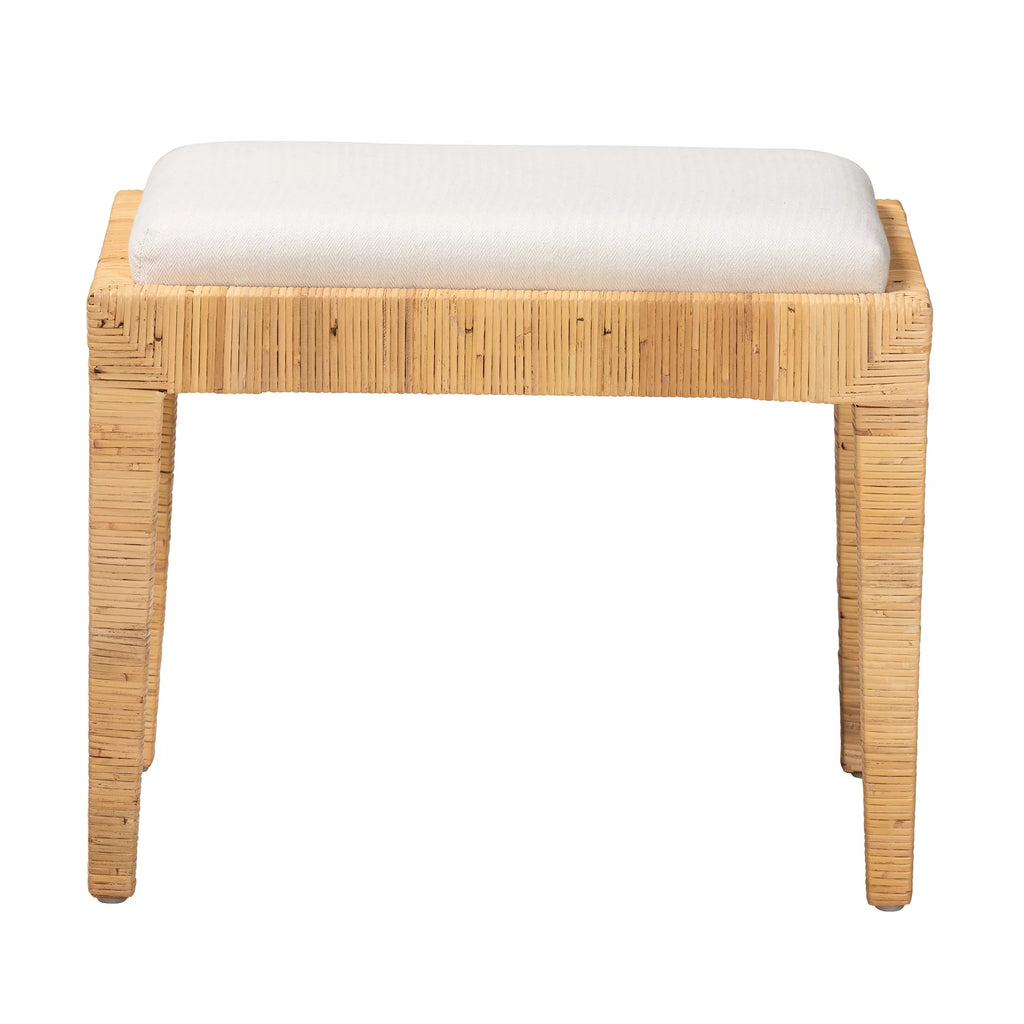 Natural Brown Rattan and Mahogany Wood Ottoman Z2986