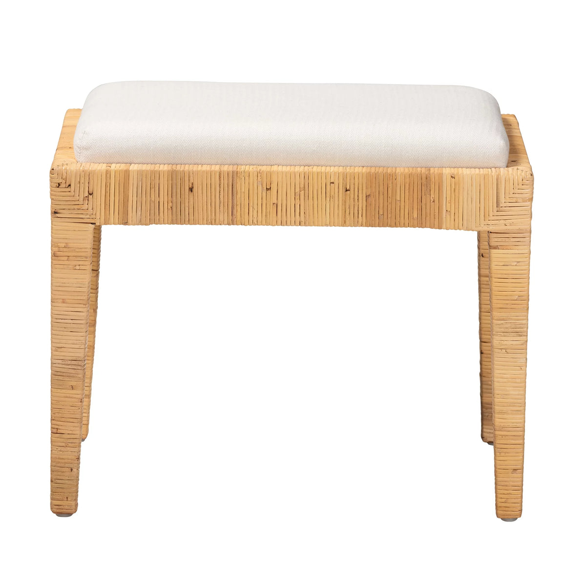 Natural Brown Rattan and Mahogany Wood Ottoman Z2986