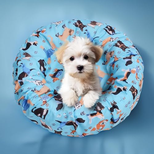 Elastic Edged Washable Round Dog Bed Cover with Christmas Pattern Q856994