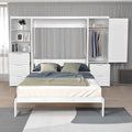 Queen White Wooden Murphy Bed with Built-in Closets, Drawers, and Shelving E1107