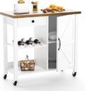 White Kitchen Island Cart on Wheels with Storage W968