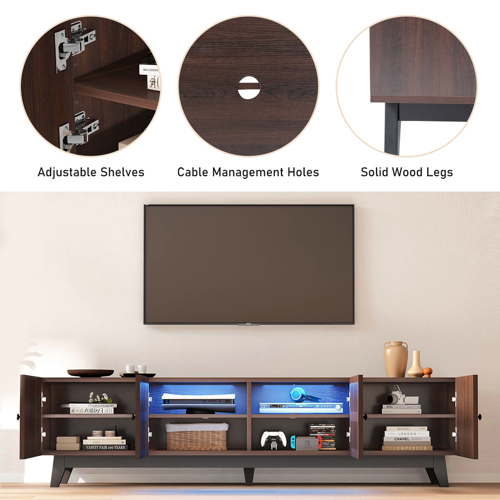 Brown 66 in TV Stand with Storage and LED Light I307
