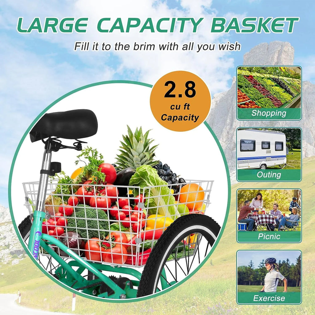 7 Speed 20/24/26 inch 3 Wheels Folding Tricycle with Basket H6526