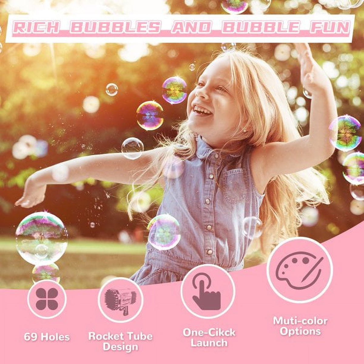 Pink Bubble Gun Rocket Launcher with Lights V11061