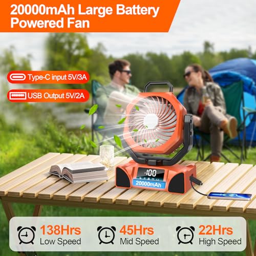 Portable Battery Operated Camping Fan with Remote Control & LED Lantern I412