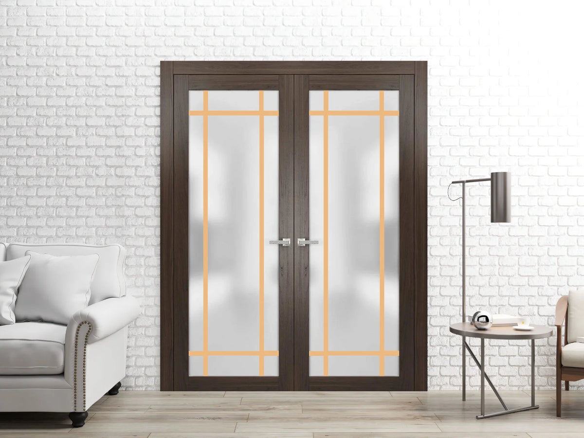 Solid French Double Doors 48 x 96 inches Wood Frosted Glass F4840