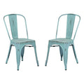 Antique Sky Blue Metal Stackable Chairs Set of 2 Z46272