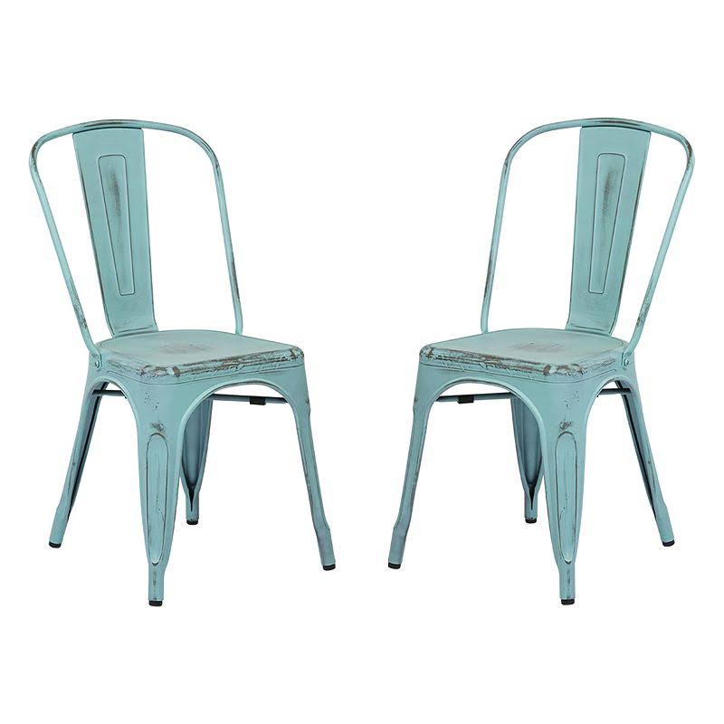 Antique Sky Blue Metal Stackable Chairs Set of 2 Z46272