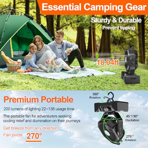 Portable Battery Operated Camping Fan with Remote Control & LED Lantern I412