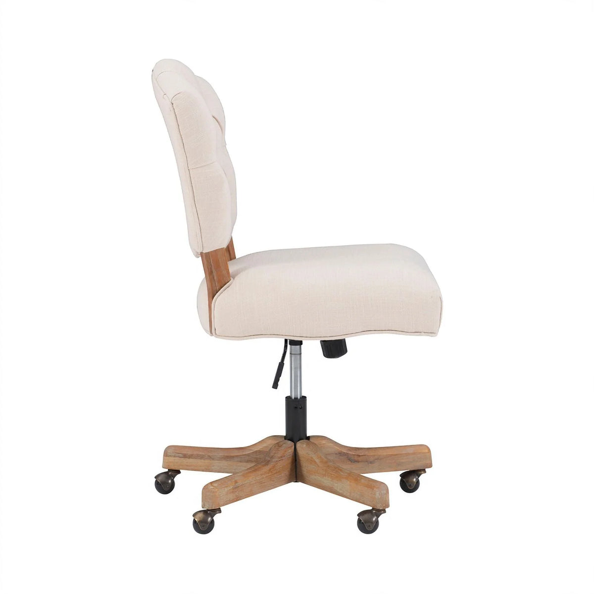 Beige Wood Upholstered Swivel Office Chair M8456