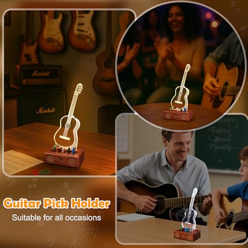 Acrylic Light Up Guitar Pick Holder with Wooden Base N1230