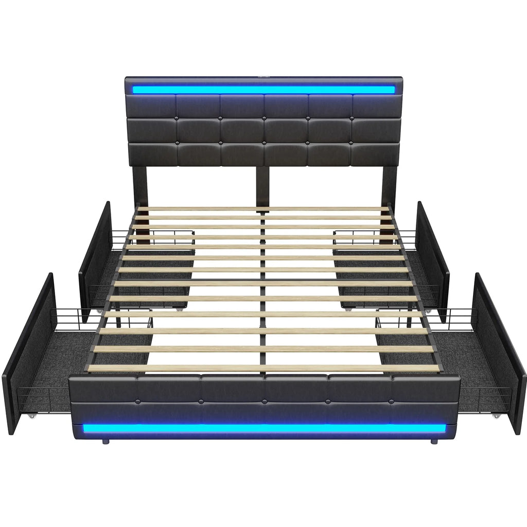 Queen Size Upholstered Platform Bed Frame with Storage Drawers G864