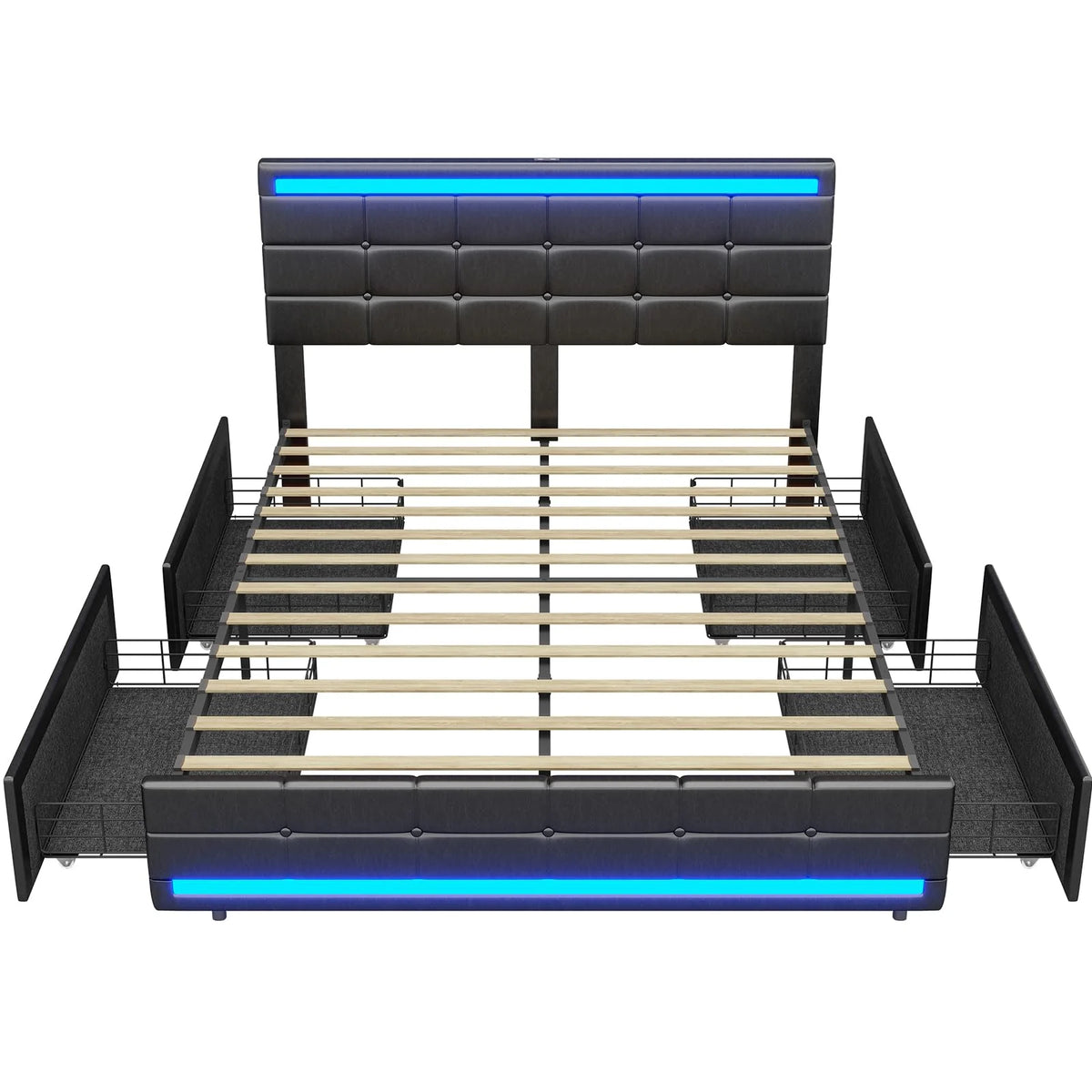 Queen Size Upholstered Platform Bed Frame with Storage Drawers G864