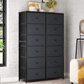 Black 12 Drawer Dresser with Wooden Top and Metal Frame V9574