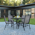 5 Piece Outdoor Patio Dining Set with Tempered Glass Table and 4 Gray Stack Chairs N83801