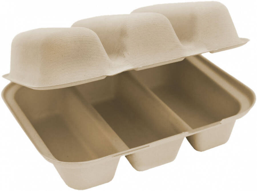 Triple Compartment Taco Take-Out Container, 8x7x3 inch, Unbleached, 300 per Case H331439