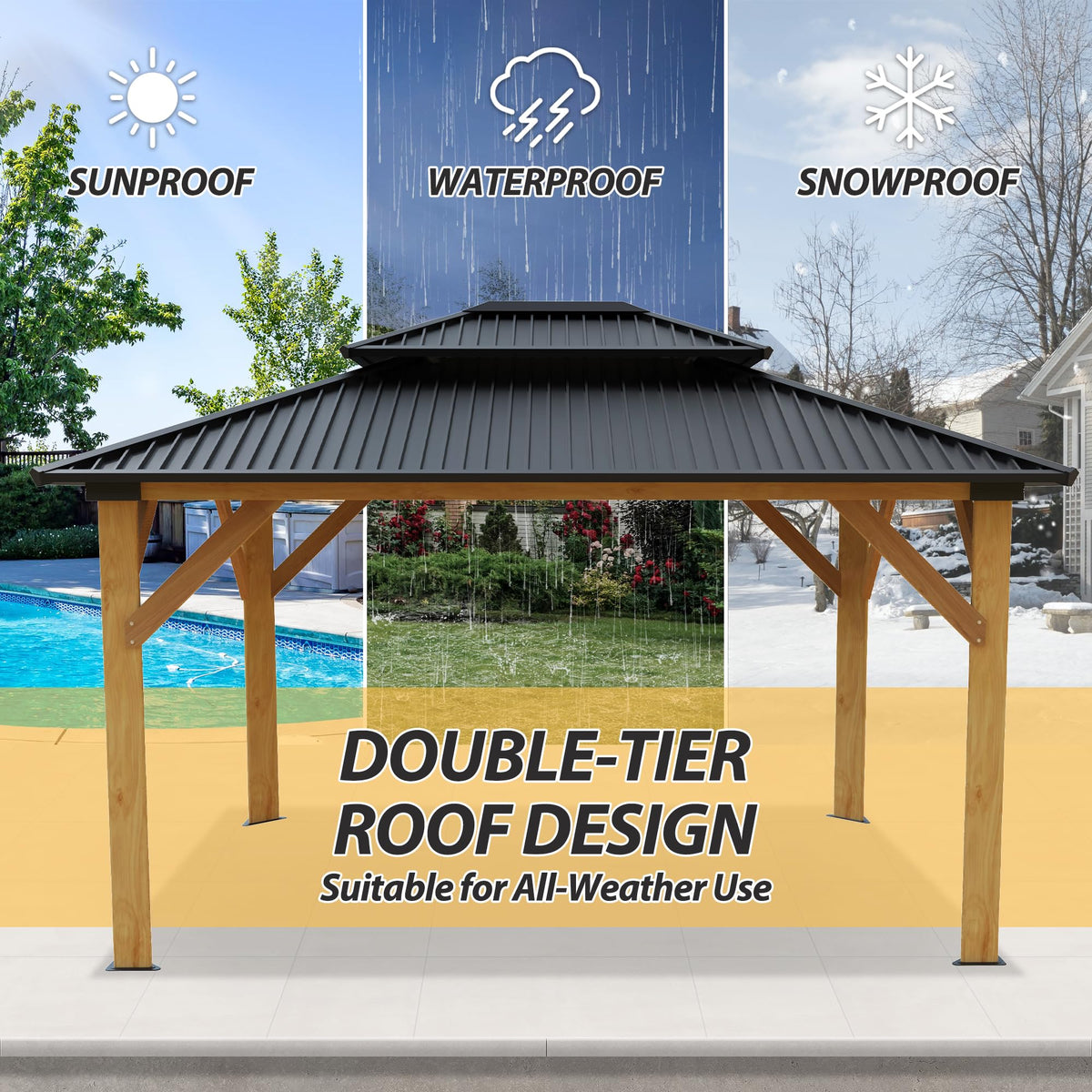 11' x 13' Hardtop Galvanized Steel Wood Gazebo Y27573