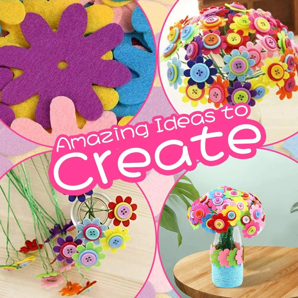 Colorful Buttons and Felt Flower Kit Vase Arts Toy Craft Project E914
