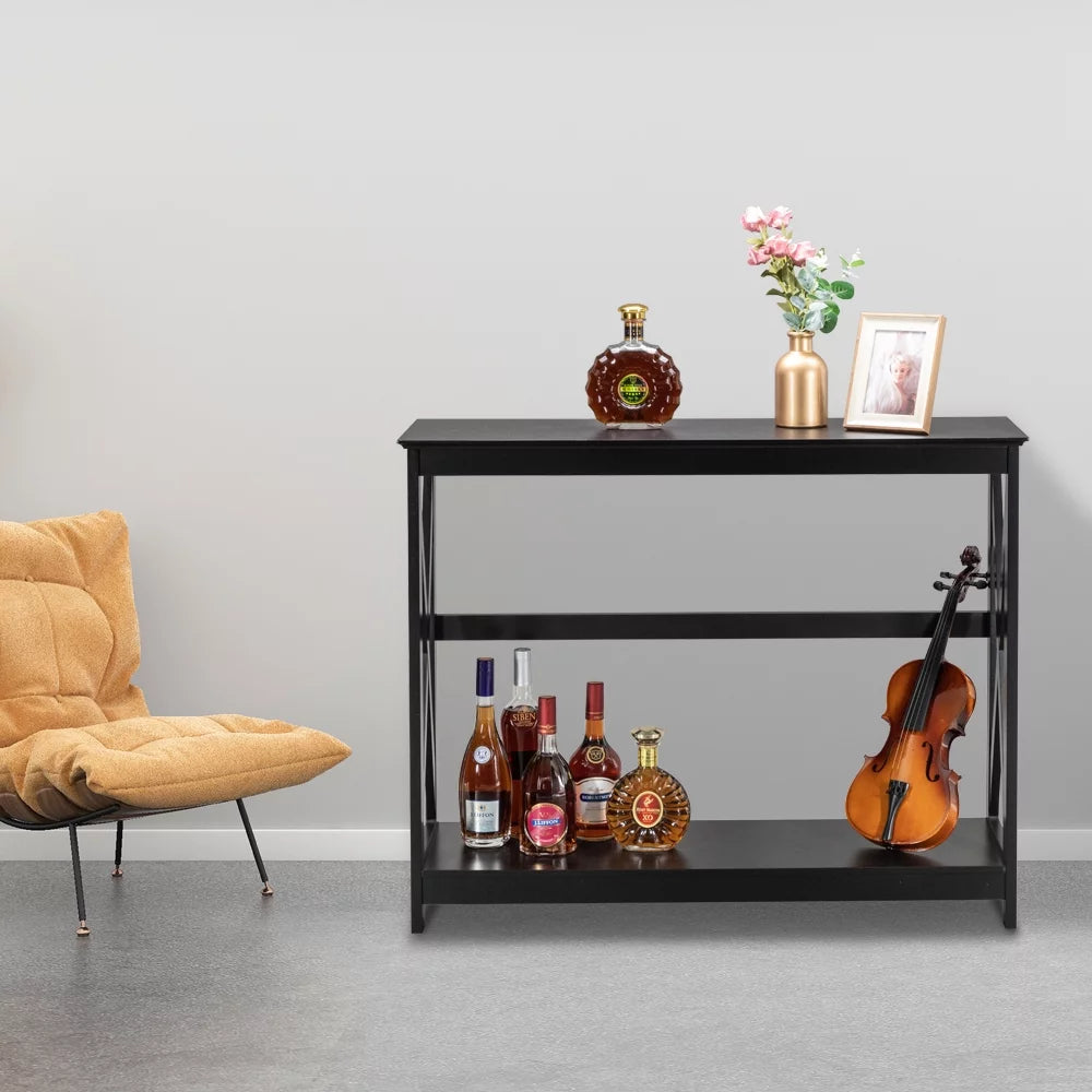 Black Narrow Console Table with Storage Shelves K113