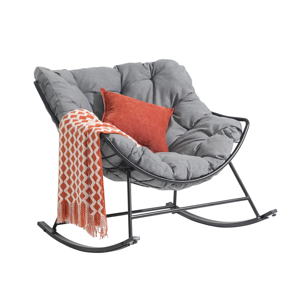 Grey Oversized Cushion Outdoor Rocking Chair R92476