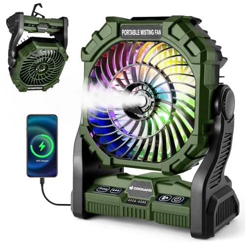 Portable Misting Fan with LED Light, 20000mAh Rechargeable with 250mL Water Tank and Hook, Orange V780