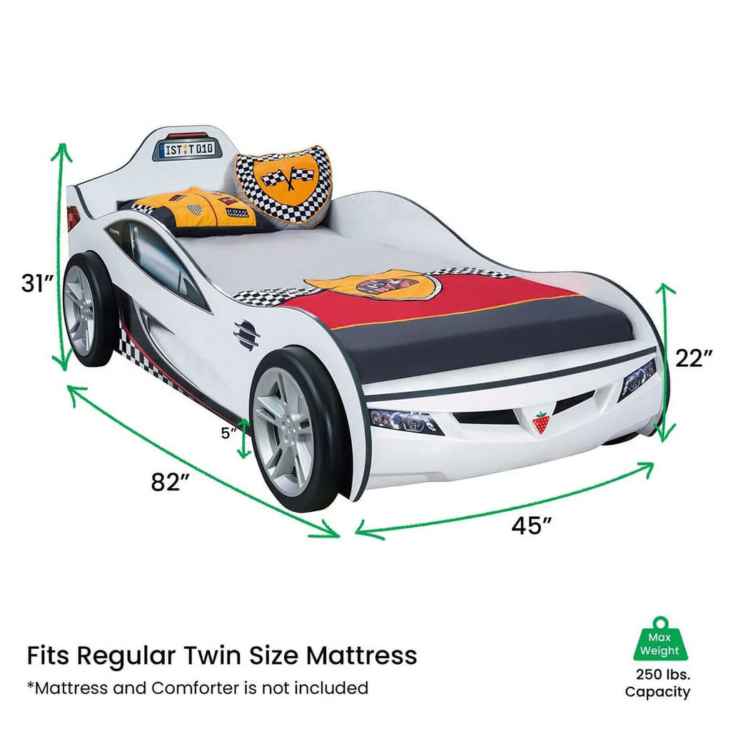 White Wood Twin Car Bed F704