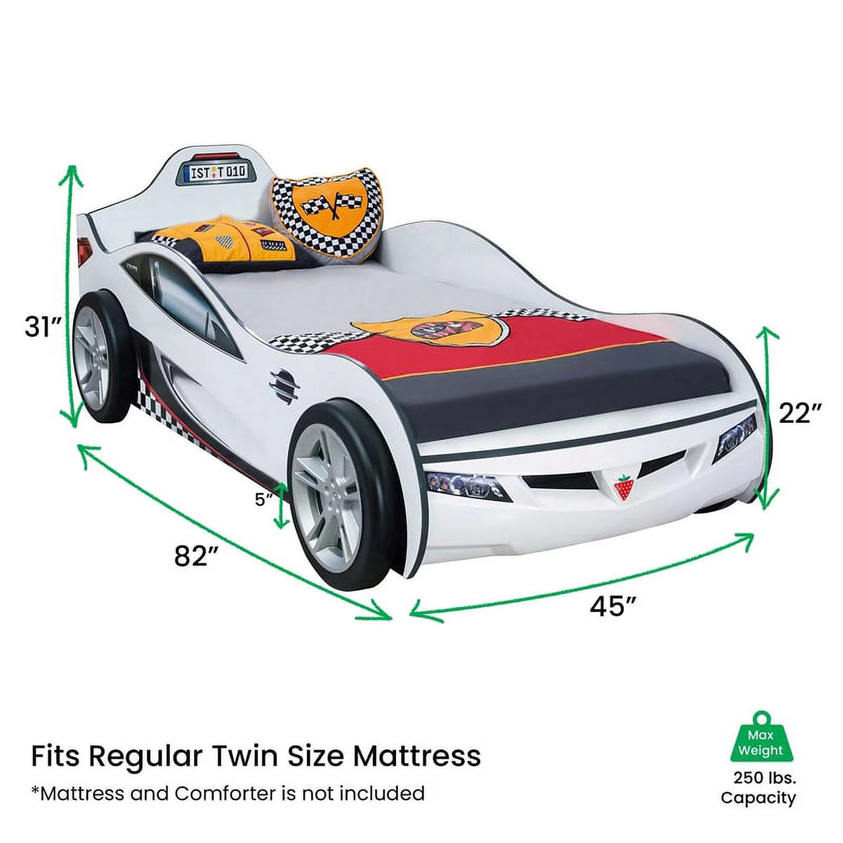 White Wood Twin Car Bed F704