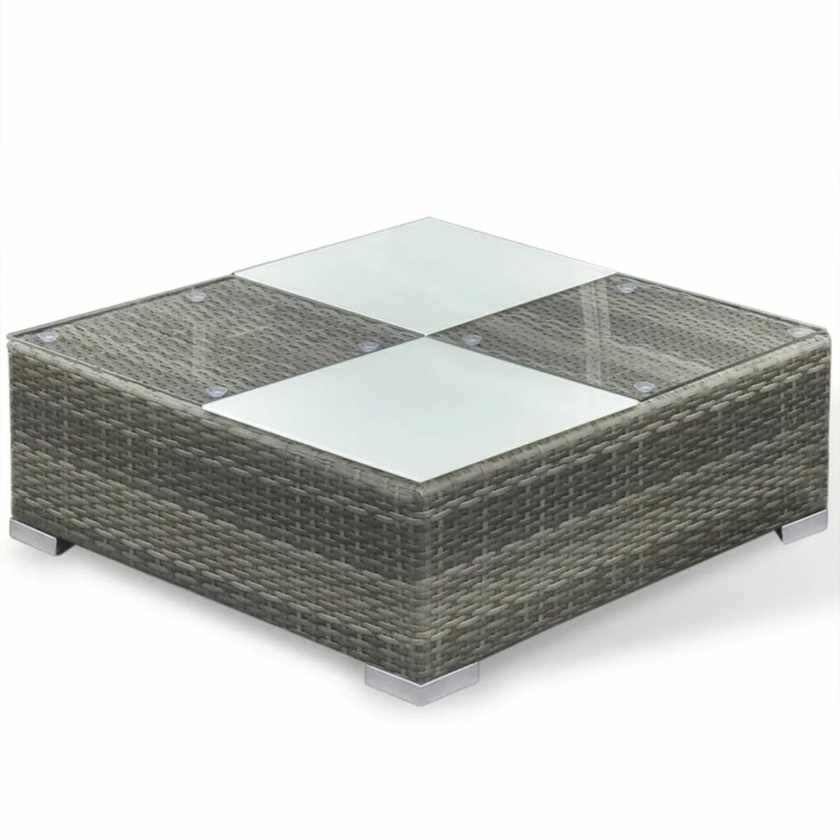 Grey Rattan Patio Sectional Sofa Set with Cushions Ottoman and Coffee Table M242276