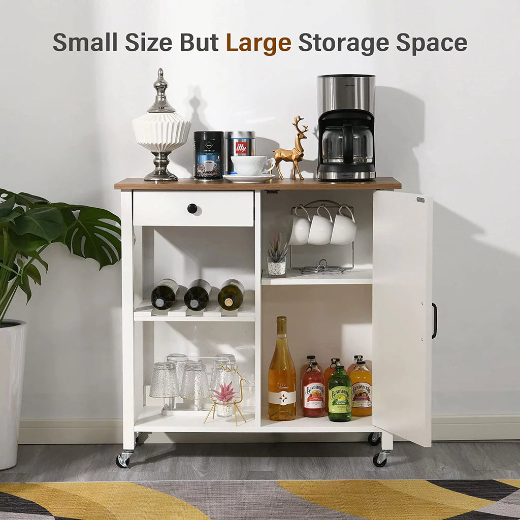 White Kitchen Island Cart on Wheels with Storage W968