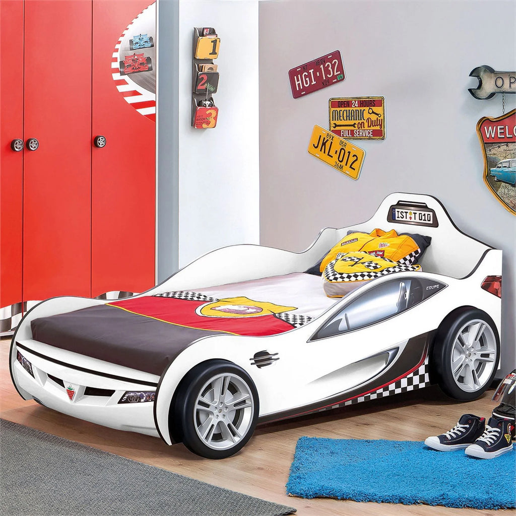 White Wood Twin Car Bed F704