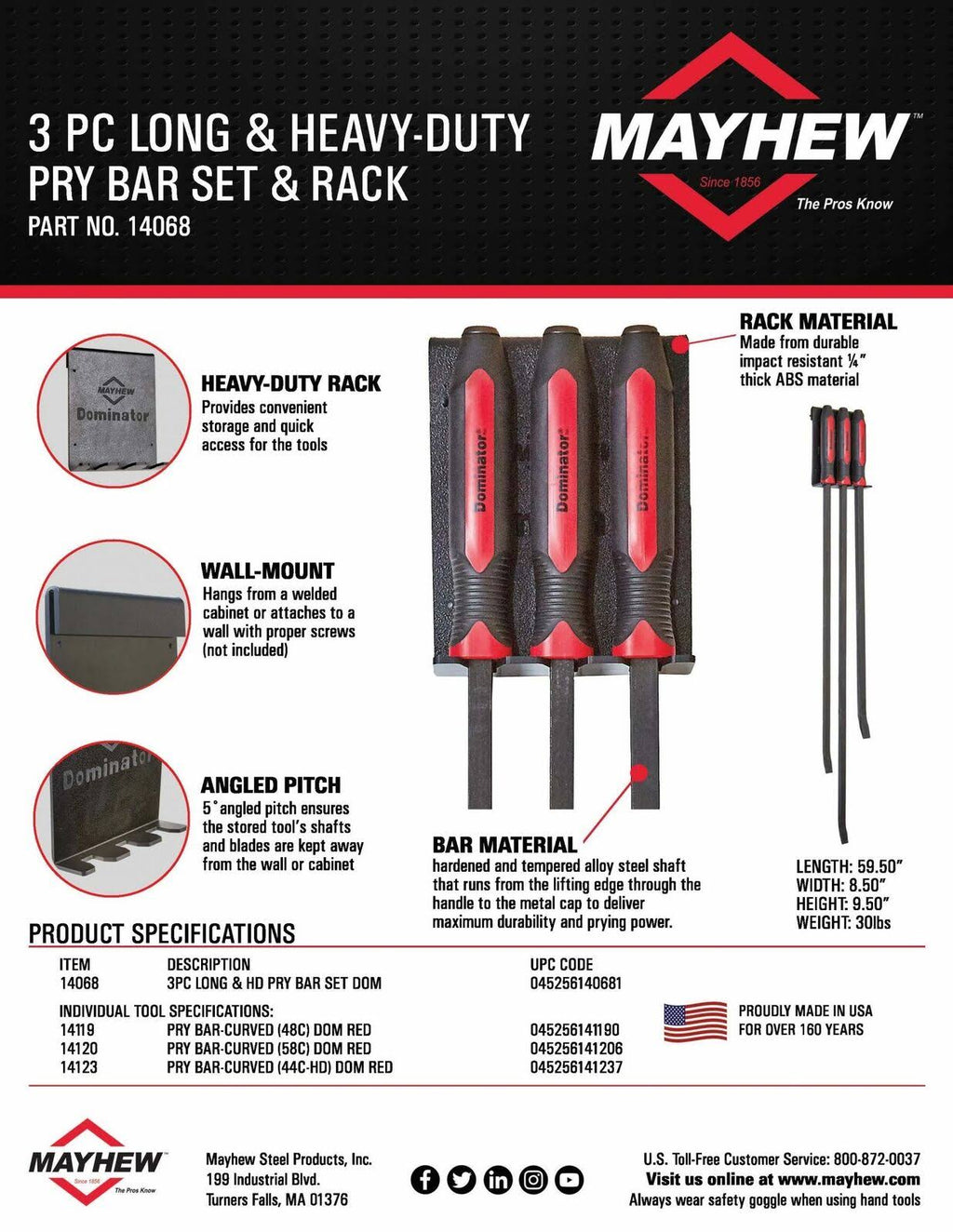 3-Piece HD Pry Bar Set and Rack S6719