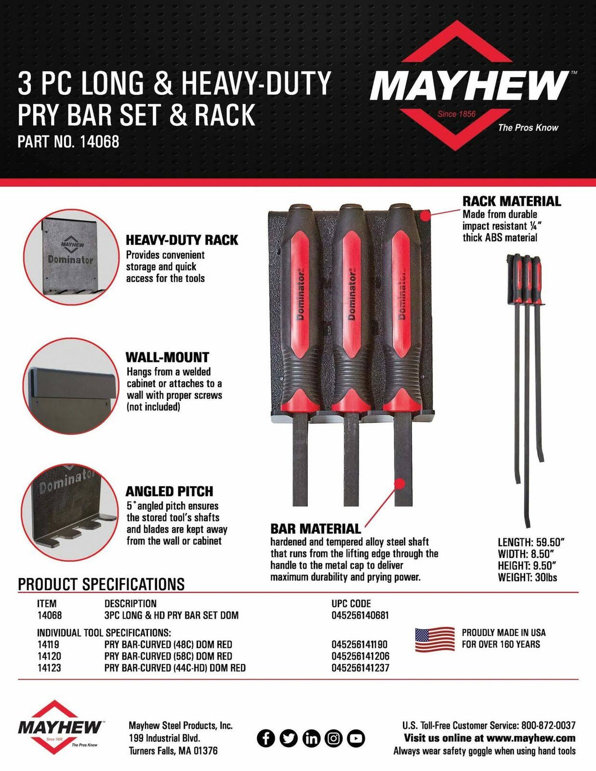 3-Piece HD Pry Bar Set and Rack S6719