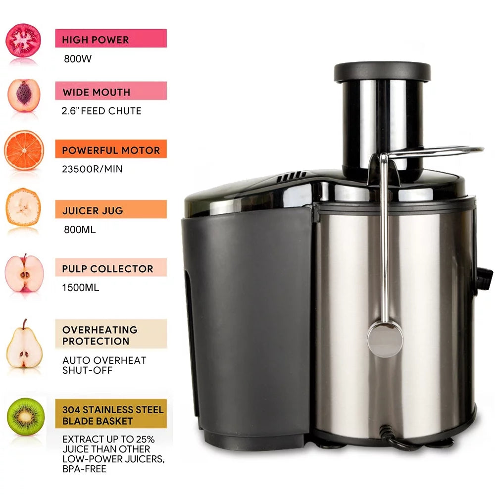 Electric Juicer 2 Speeds 65mm Wide Mouth Stainless Steel Black R652188