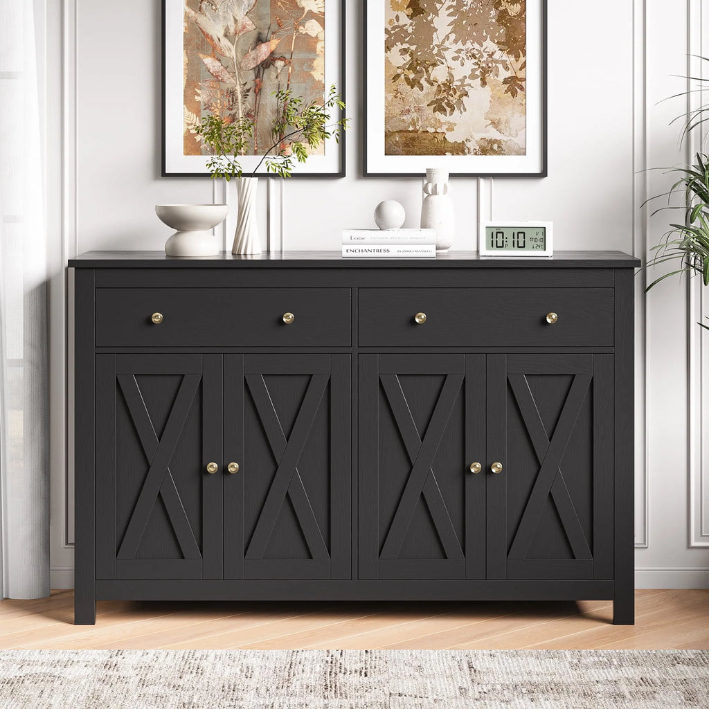 White 4-Doors 2-Drawers Wood Storage Cabinet D22991
