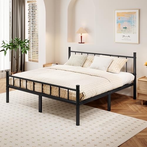 Full Size 14 Inch Metal Bed Frame with Headboard D8069