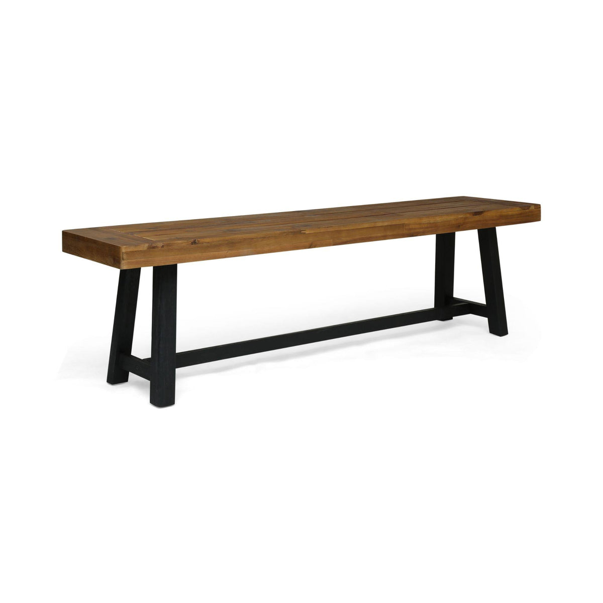 Teak Brown and Black Wood Outdoor Bench V10130