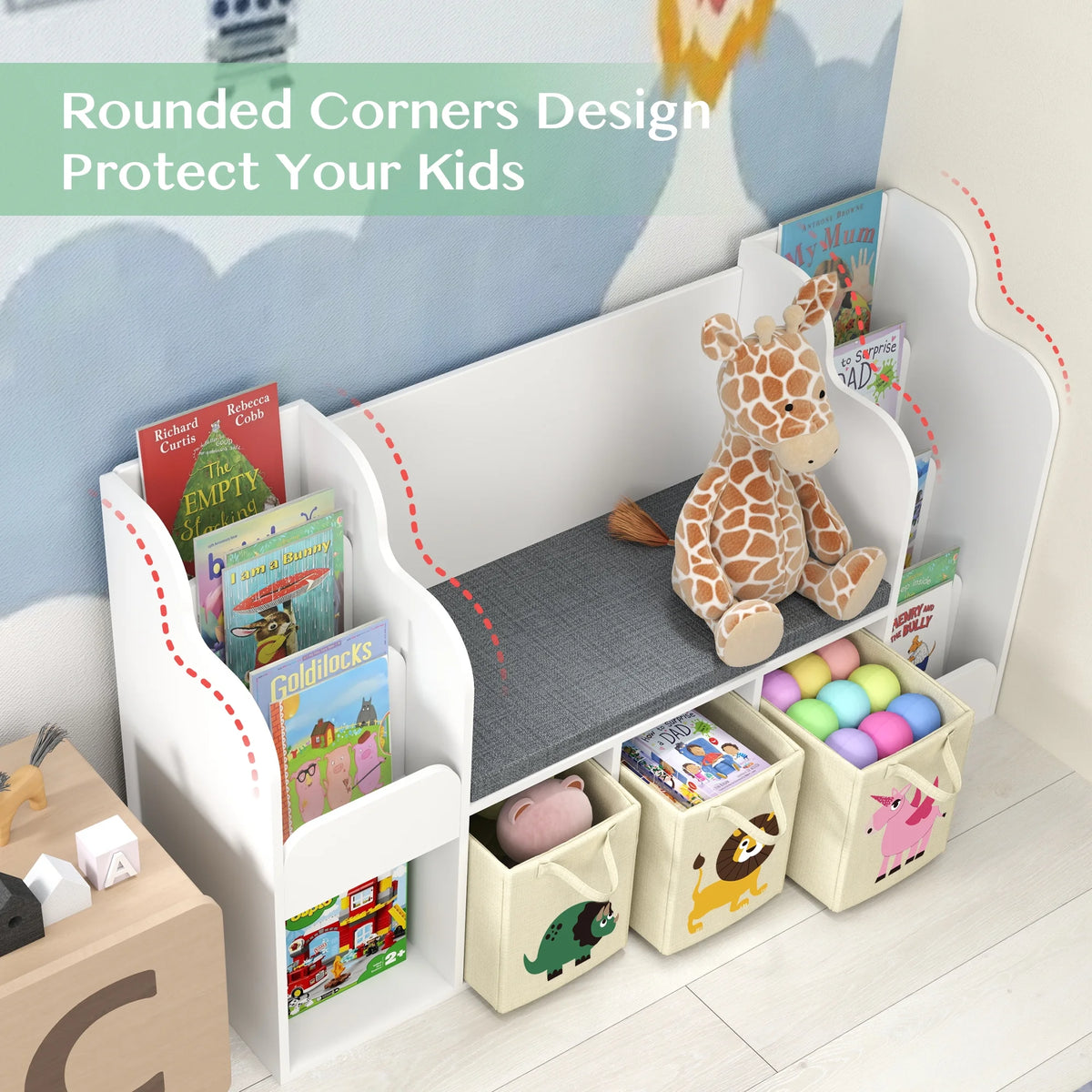 Kids Bookshelf with Reading Nook and Toy Storage L5572