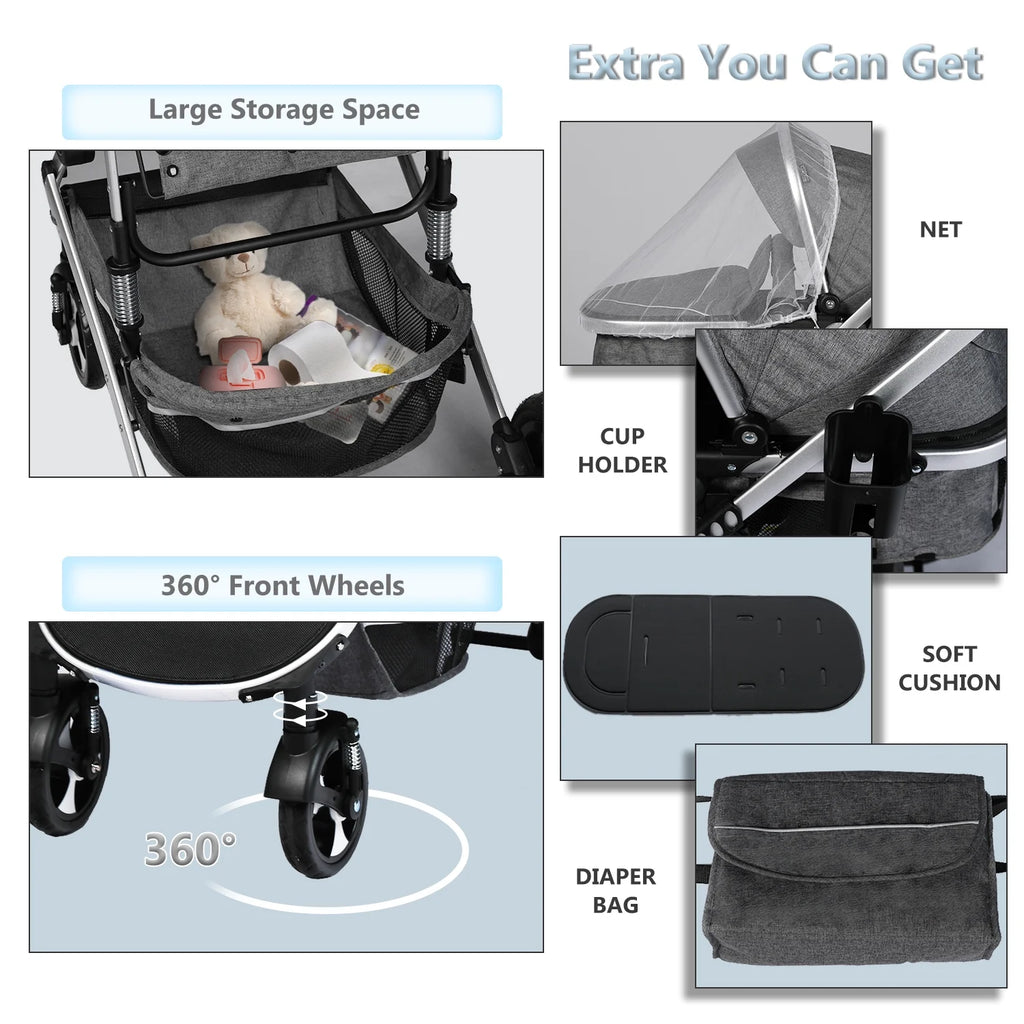 2 in 1 Convertible Baby Stroller Dark Grey A1872