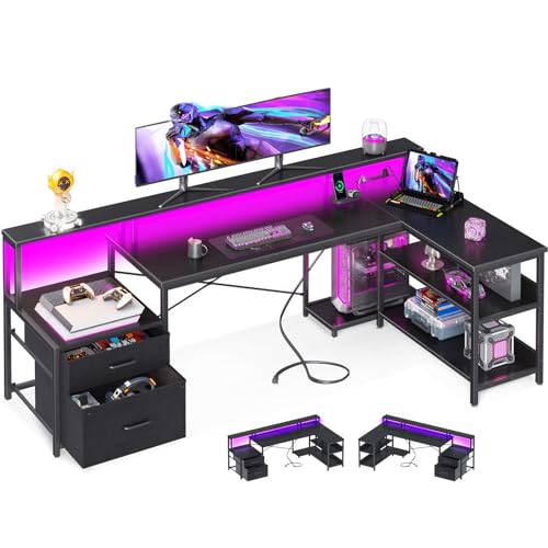 Black L Shaped Computer Desk with File Drawer G5330