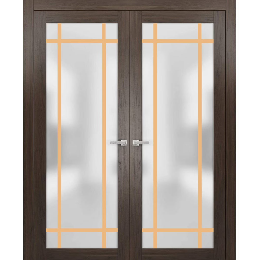 Solid French Double Doors 48 x 96 inches Wood Frosted Glass F4840
