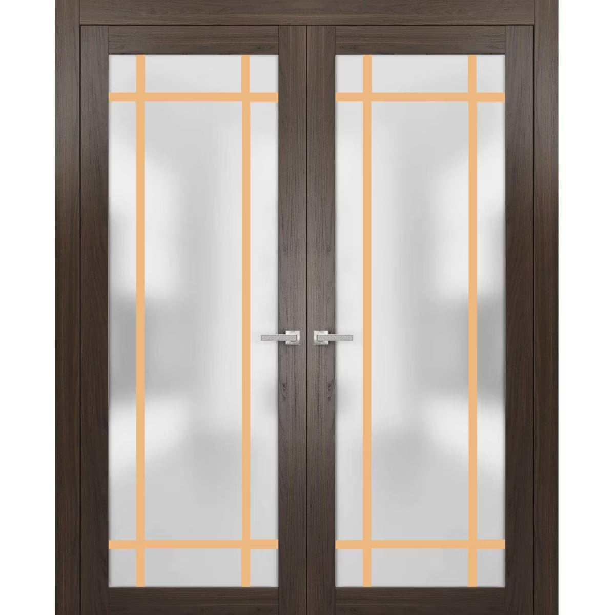 Solid French Double Doors 48 x 96 inches Wood Frosted Glass F4840